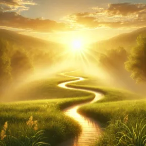 A kanyargó út a napfényben a lelki fejlődést szimbólizálja.