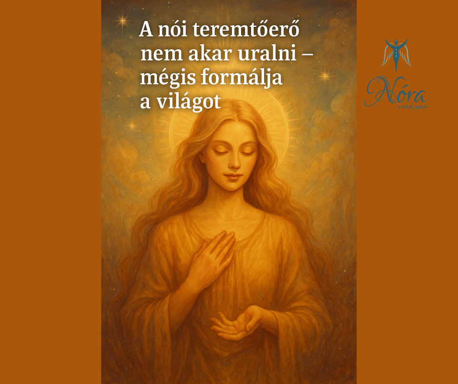 Spirituális portré egy női alakról, fényben, virágmotívumokkal és természetes elemekkel körülölelve