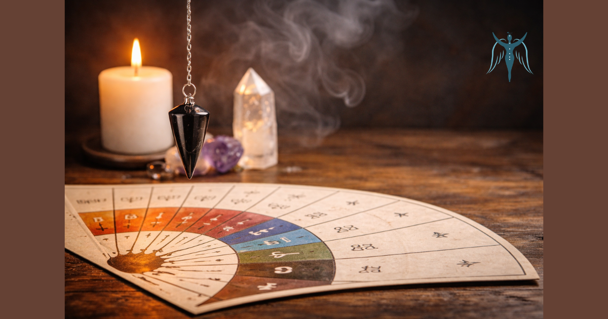 fekete inga ingatáblán, gyertya és kristályok mellett, energetikai tisztítás eszközei